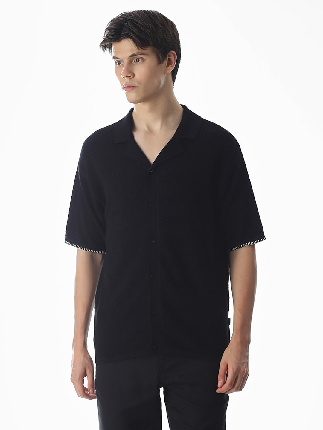 Black Embroidered Knitted Polo