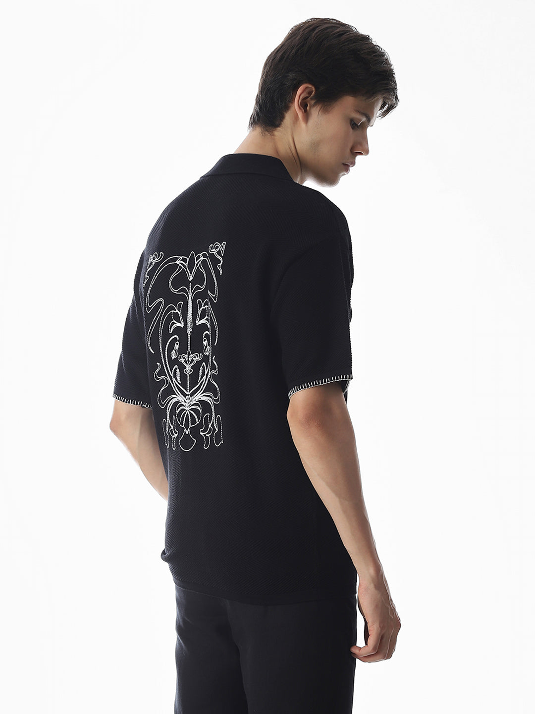 Black Embroidered Knitted Polo