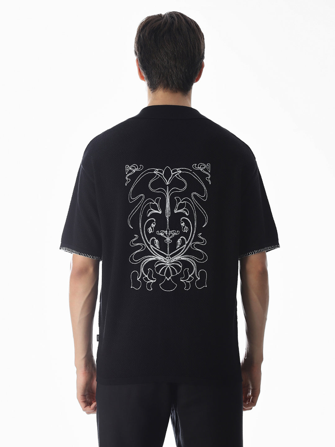 Black Embroidered Knitted Polo