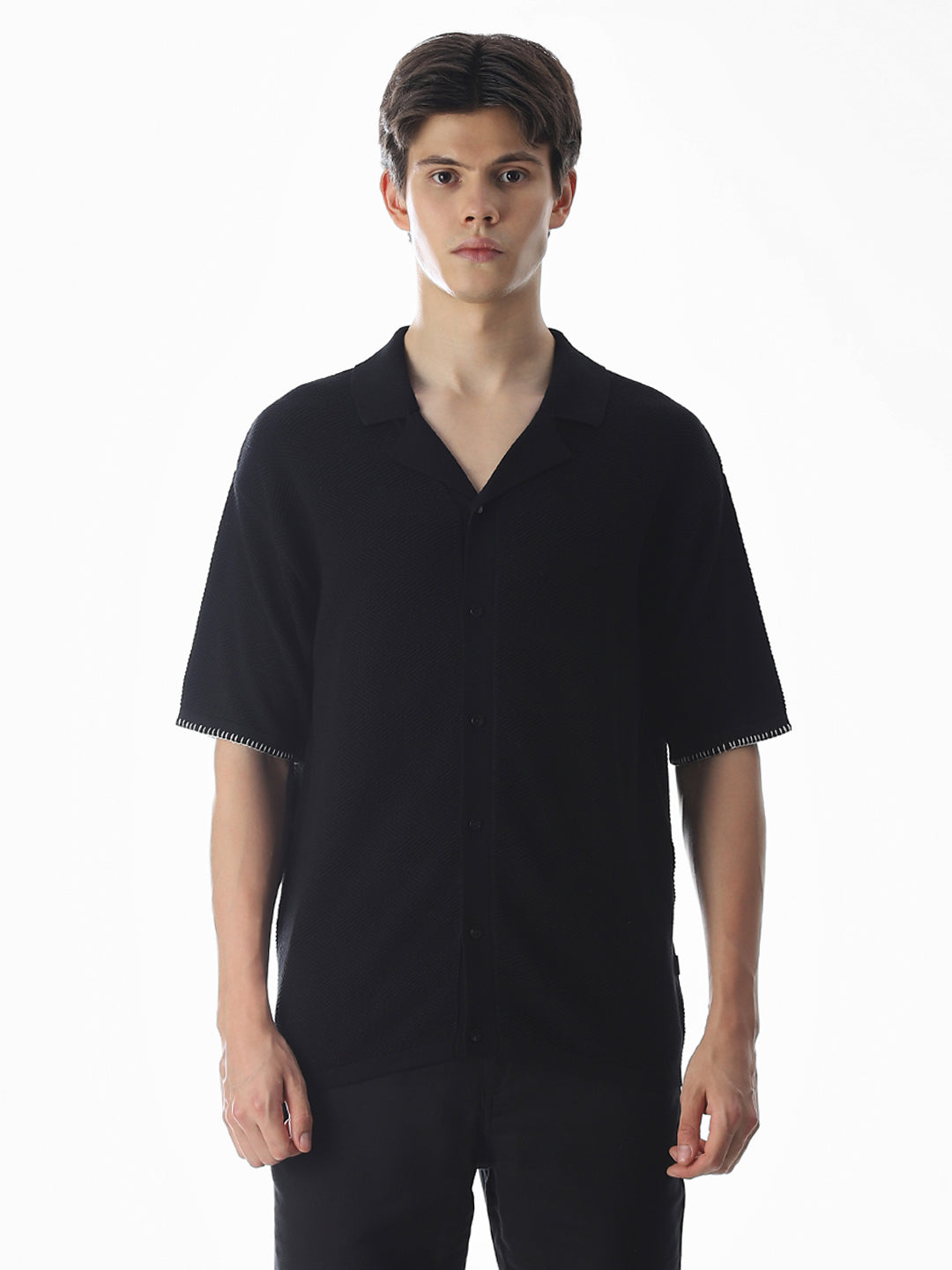 Black Embroidered Knitted Polo