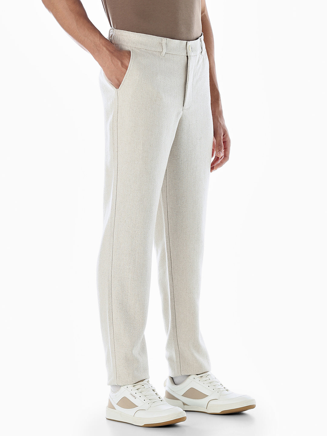 Beige Linen Blend Casual Pants