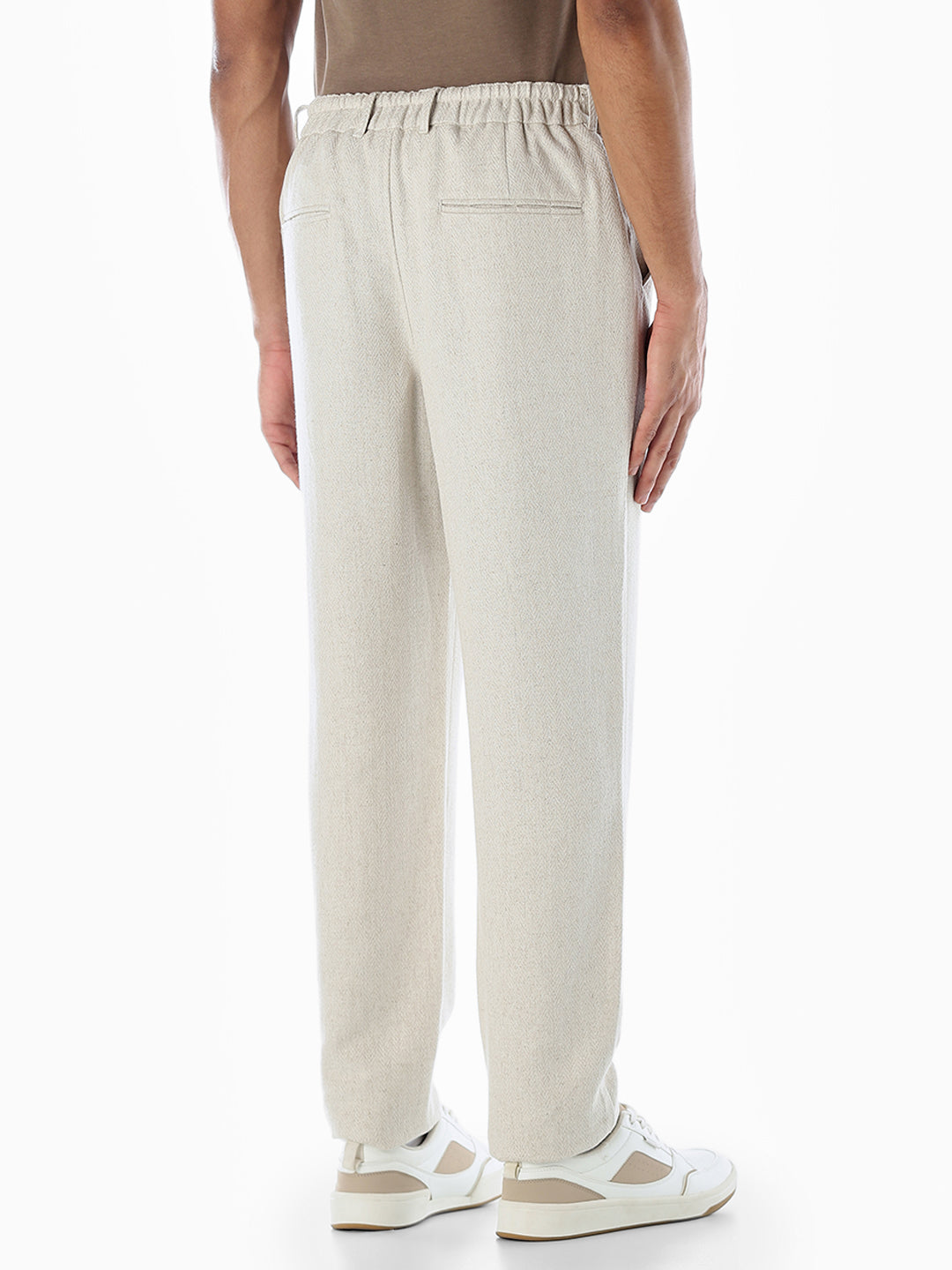 Beige Linen Blend Casual Pants