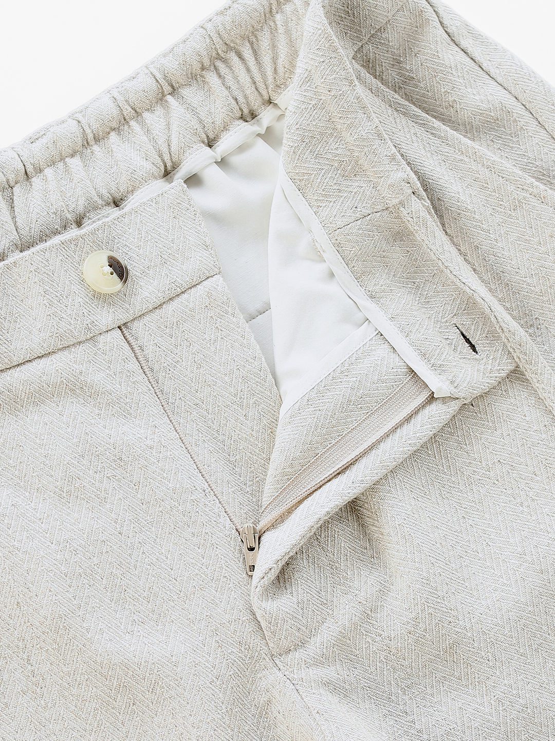 Beige Linen Blend Casual Pants