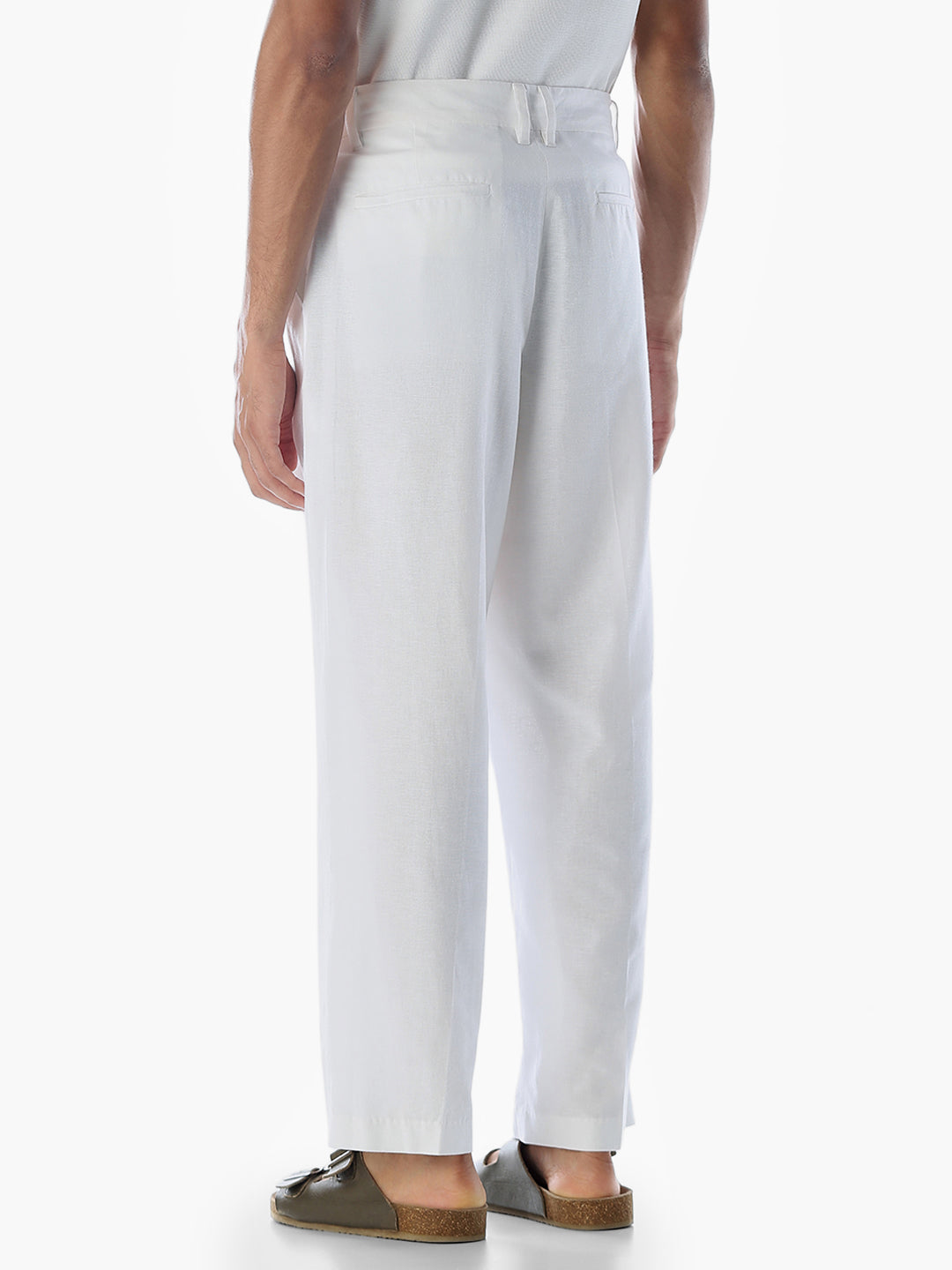 White Cotton-Flax Loose Fit Pants