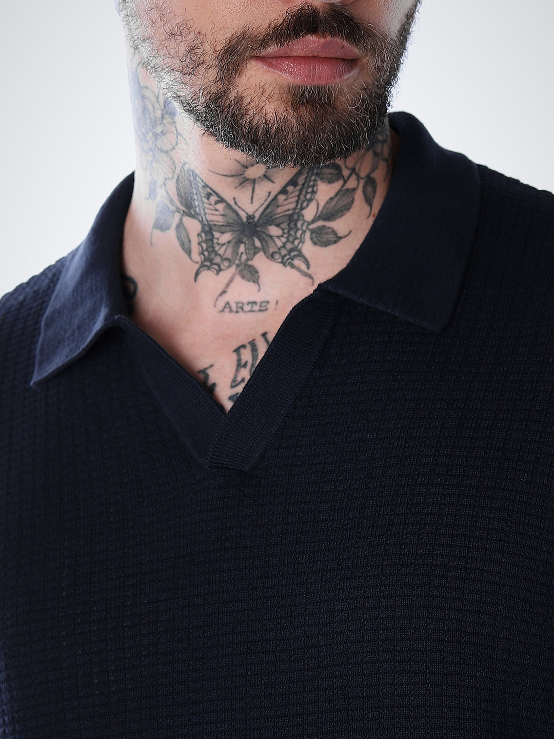 Structured Knitted Regular Fit Polo - Blue
