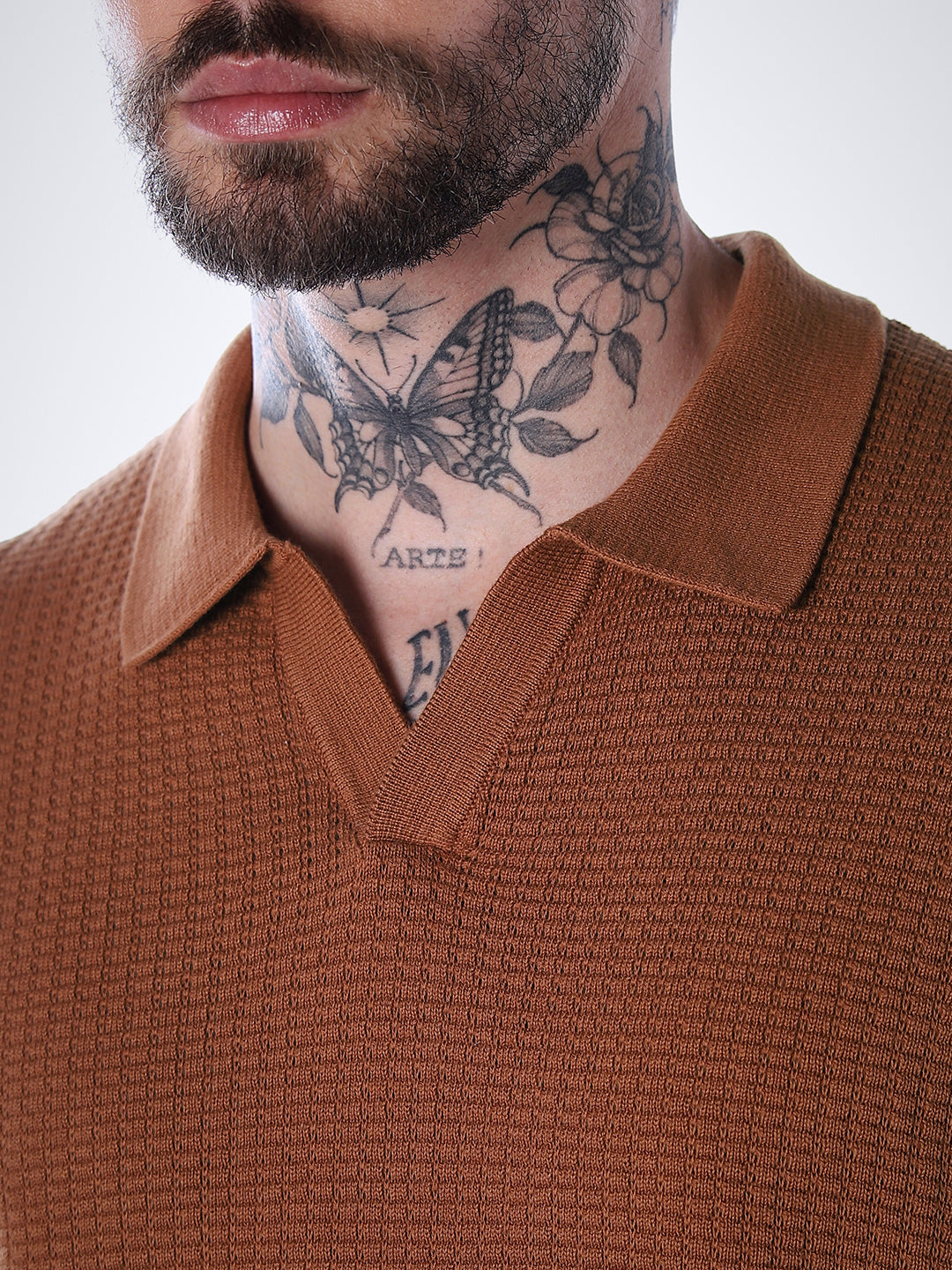 Structured Knitted Regular Fit Polo - Brown