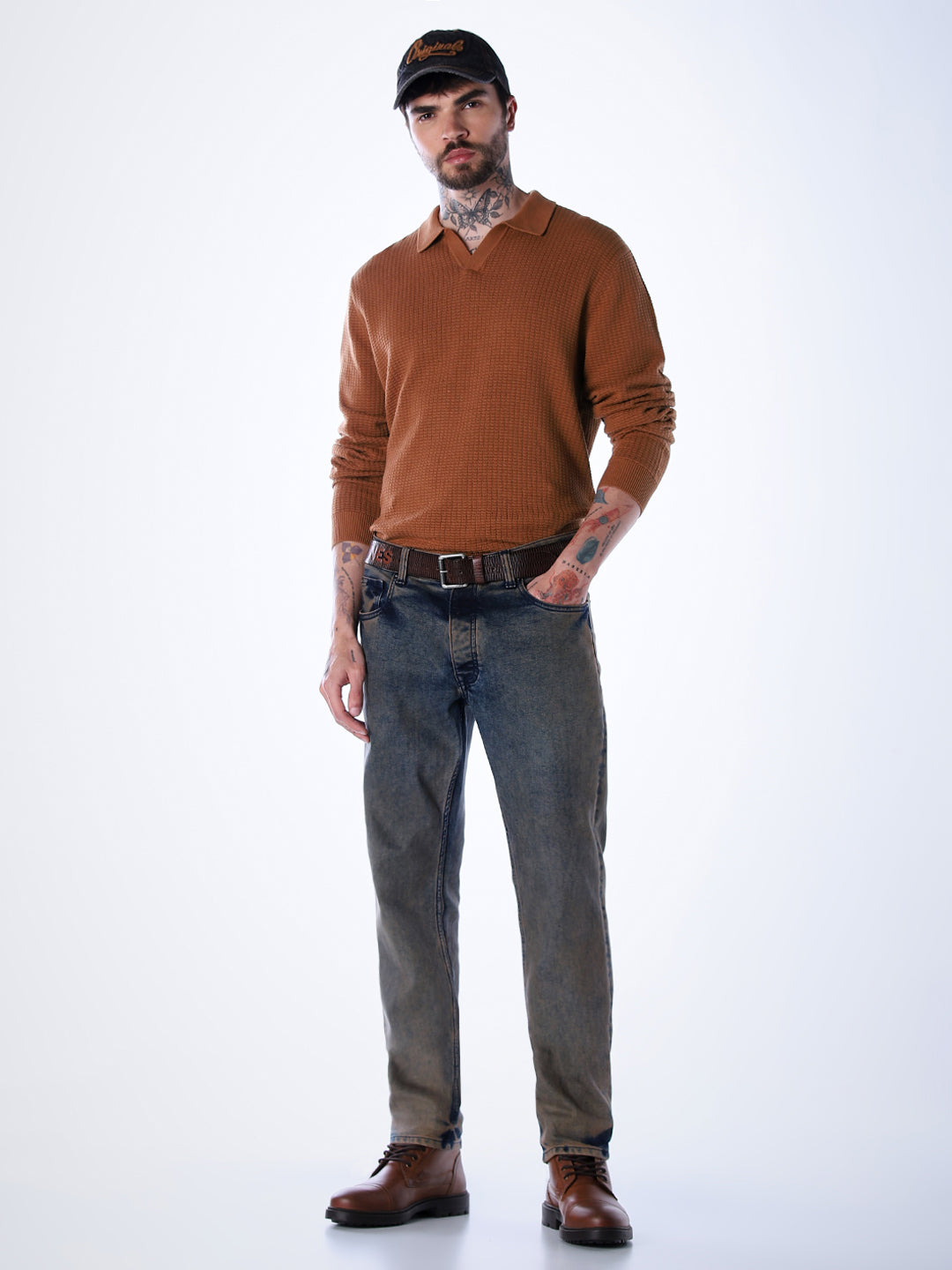 Structured Knitted Regular Fit Polo - Brown