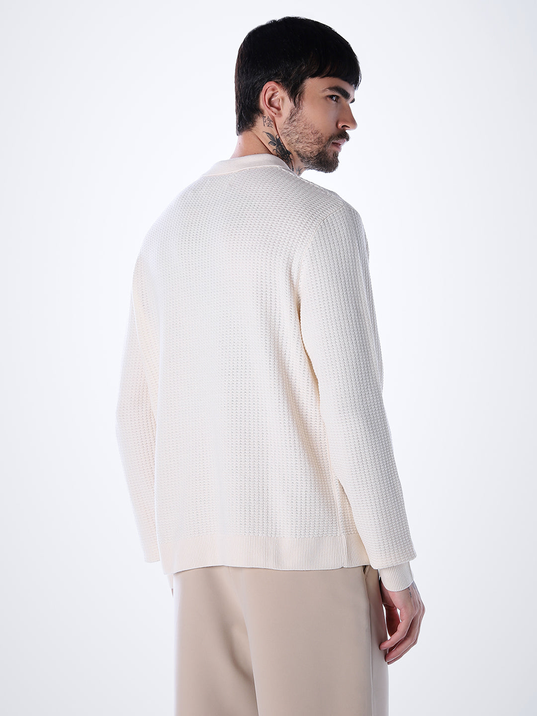 Structured Knitted Regular Fit Polo - White