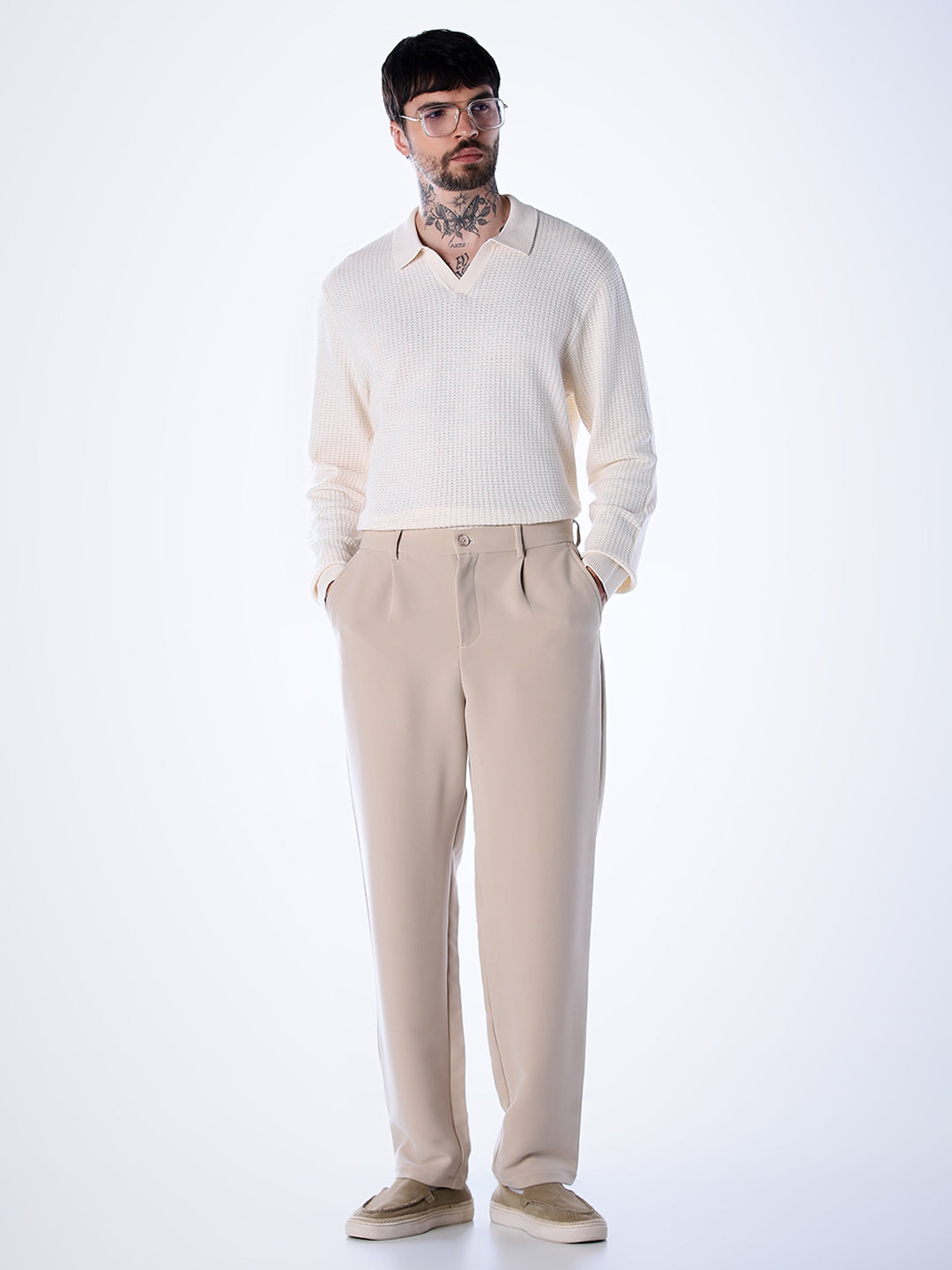 Structured Knitted Regular Fit Polo - White