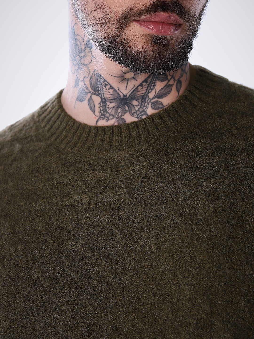 Structured Crew Neck Pullover - Green
