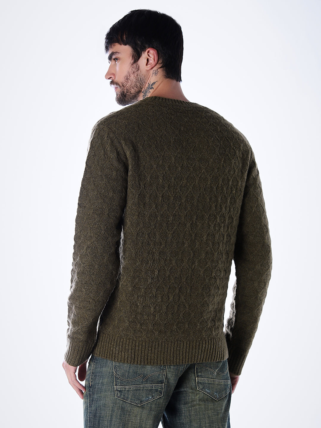 Structured Crew Neck Pullover - Green