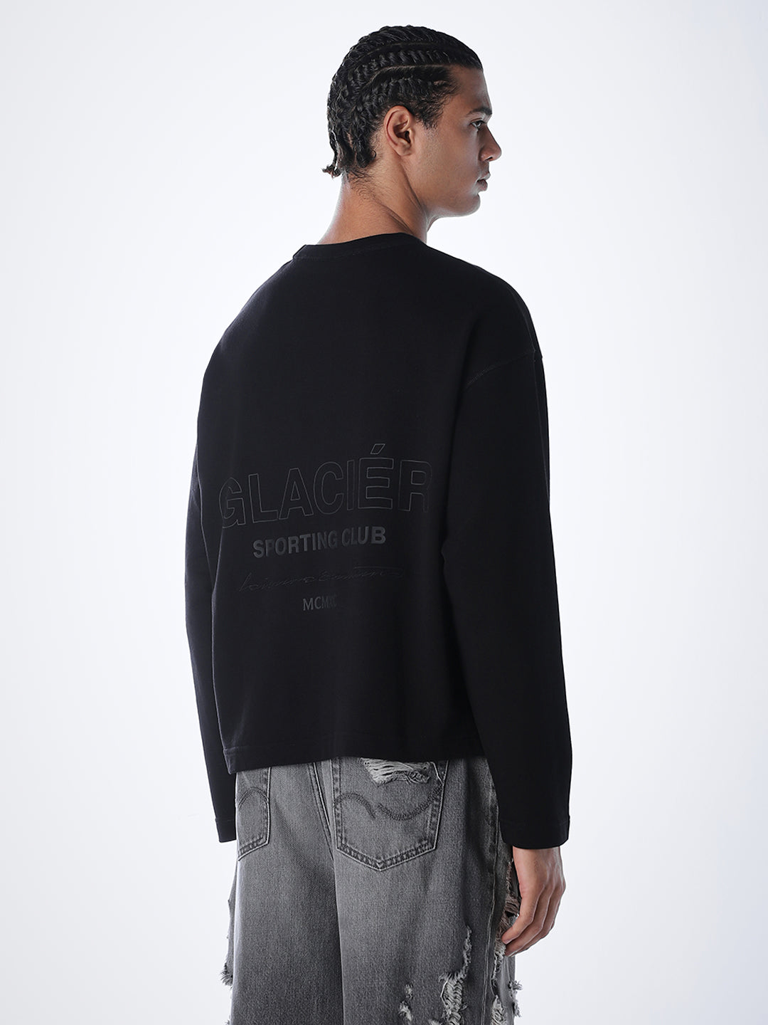 Crew Neck Cotton Sweatshirt - Black