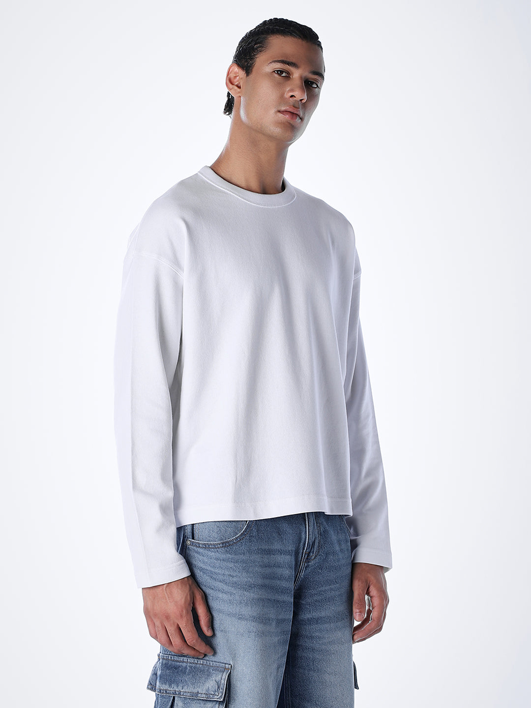 Crew Neck Cotton Sweatshirt - White