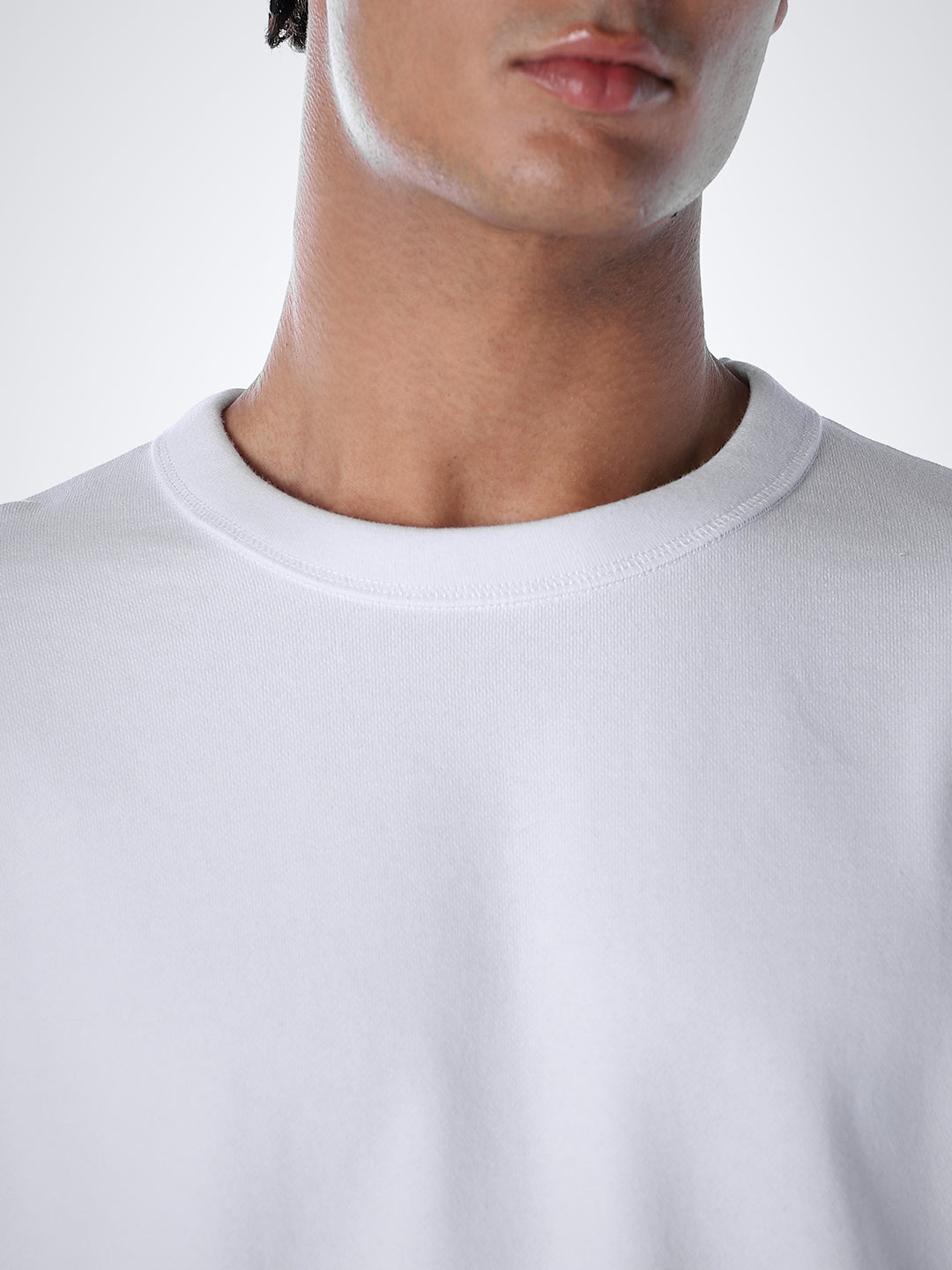 Crew Neck Cotton Sweatshirt - White
