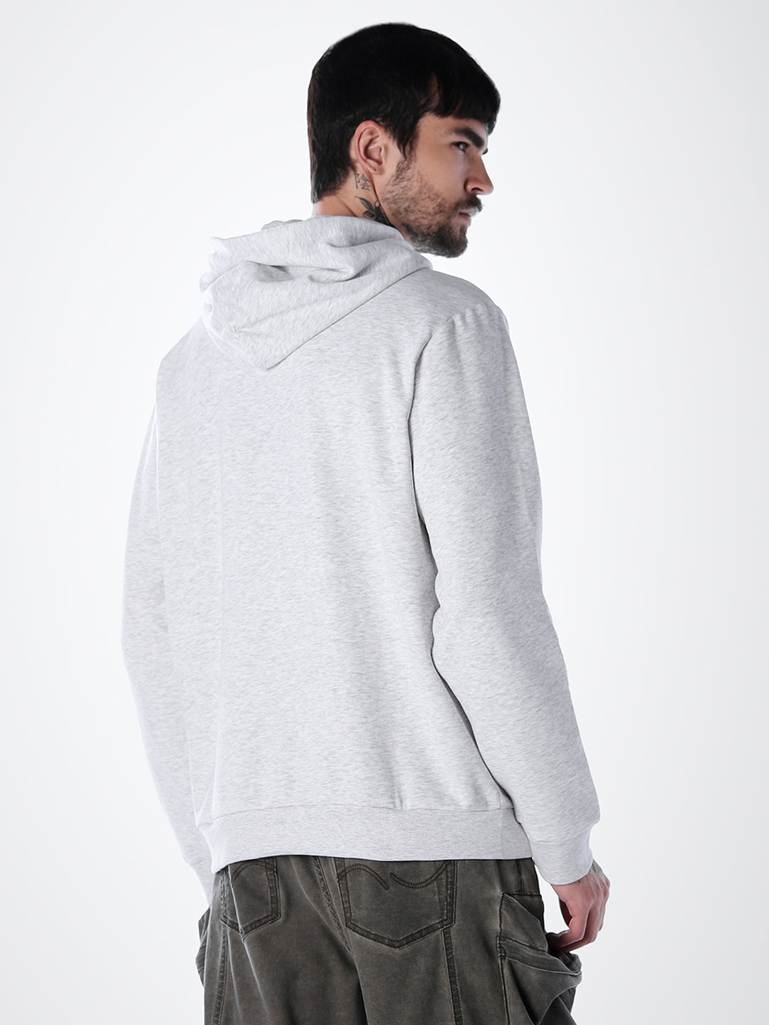 Embossed Text Hoodie - White Mélange
