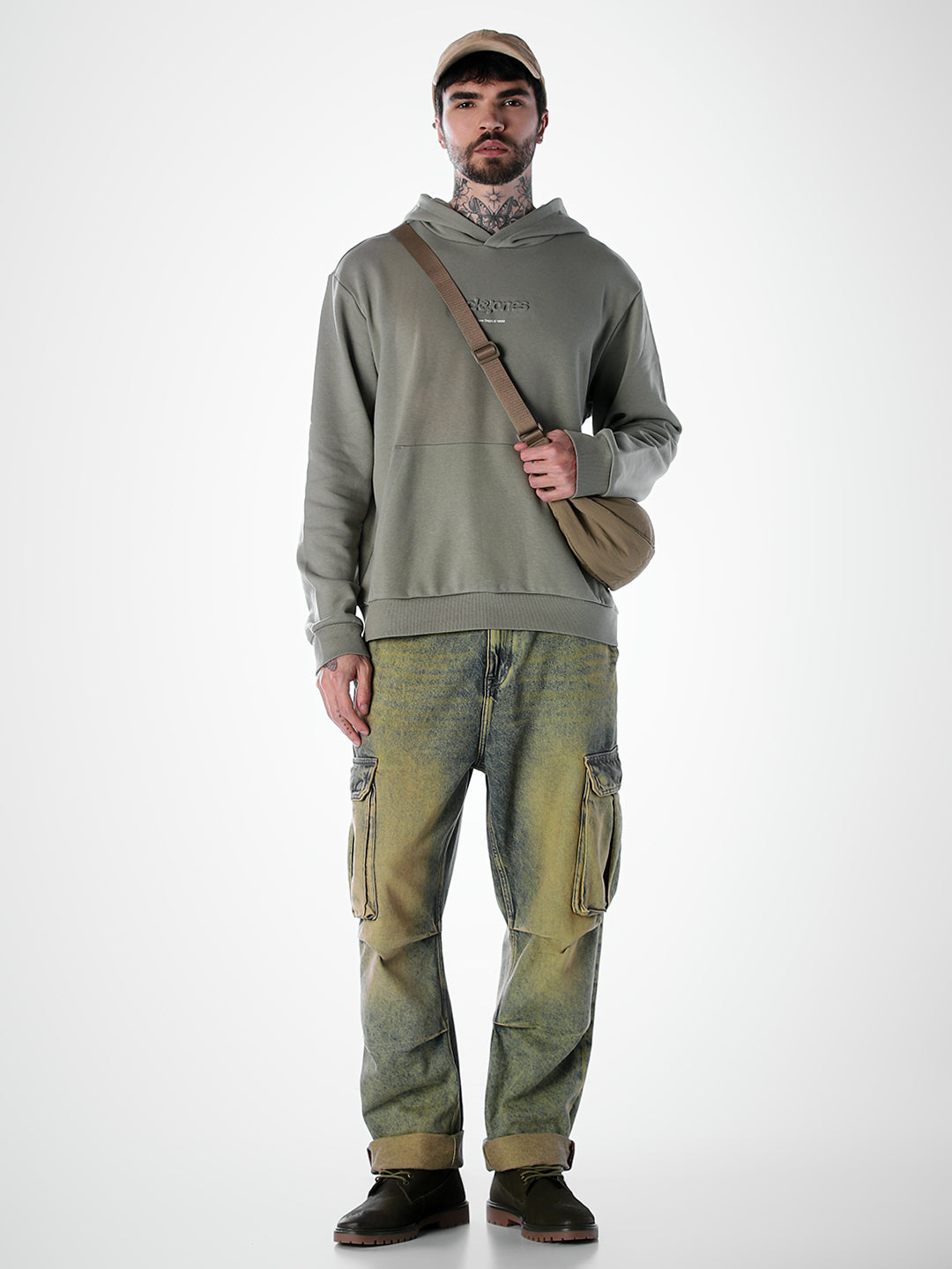 Embossed Text Hoodie - Green