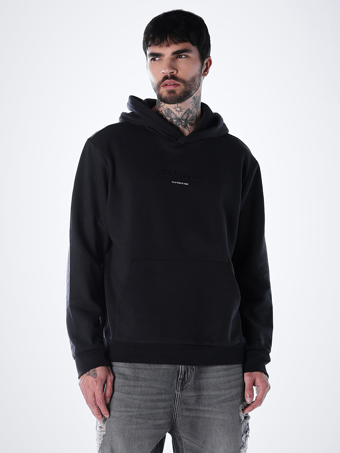 Embossed Text Hoodie - Black