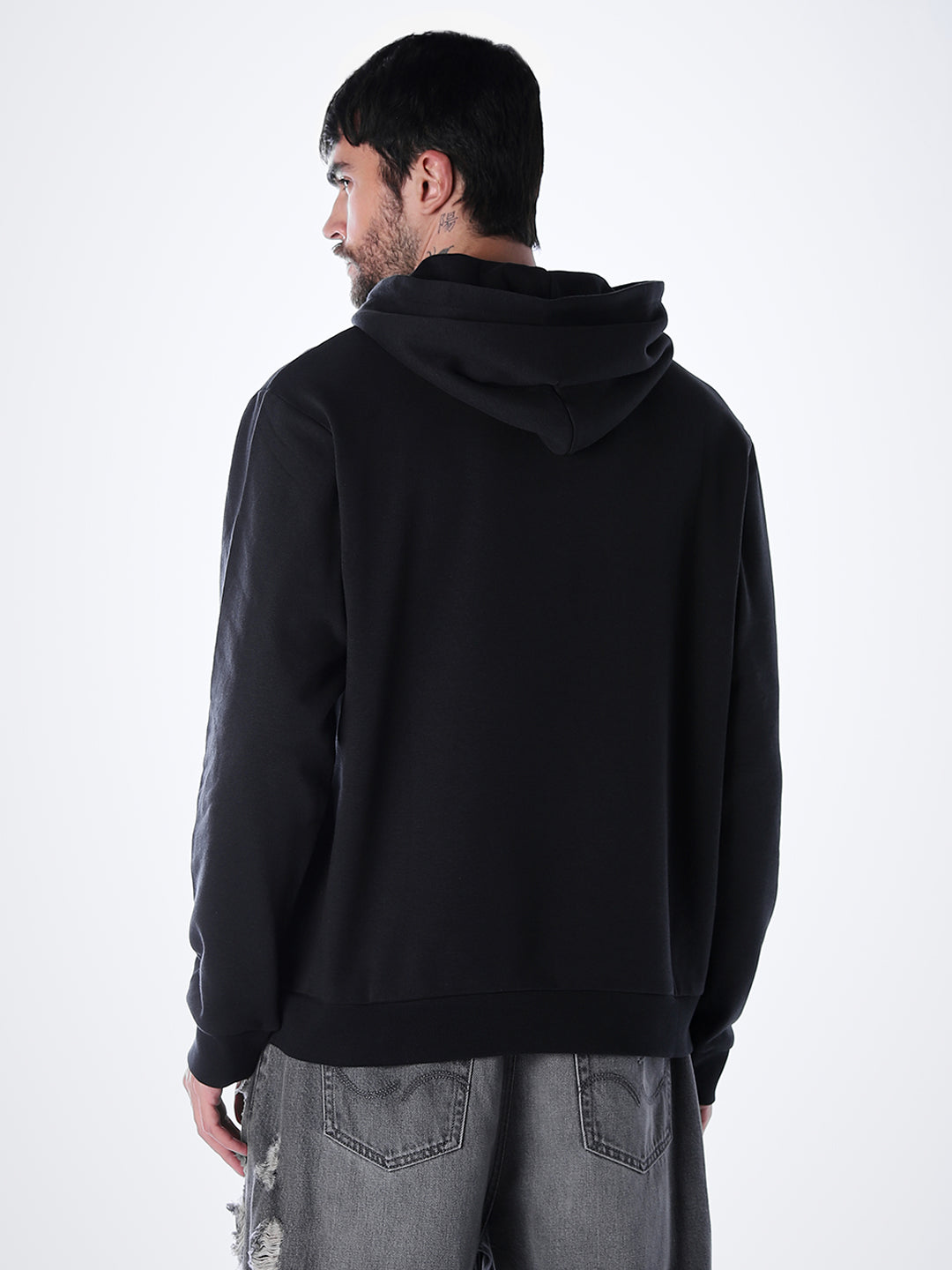 Embossed Text Hoodie - Black