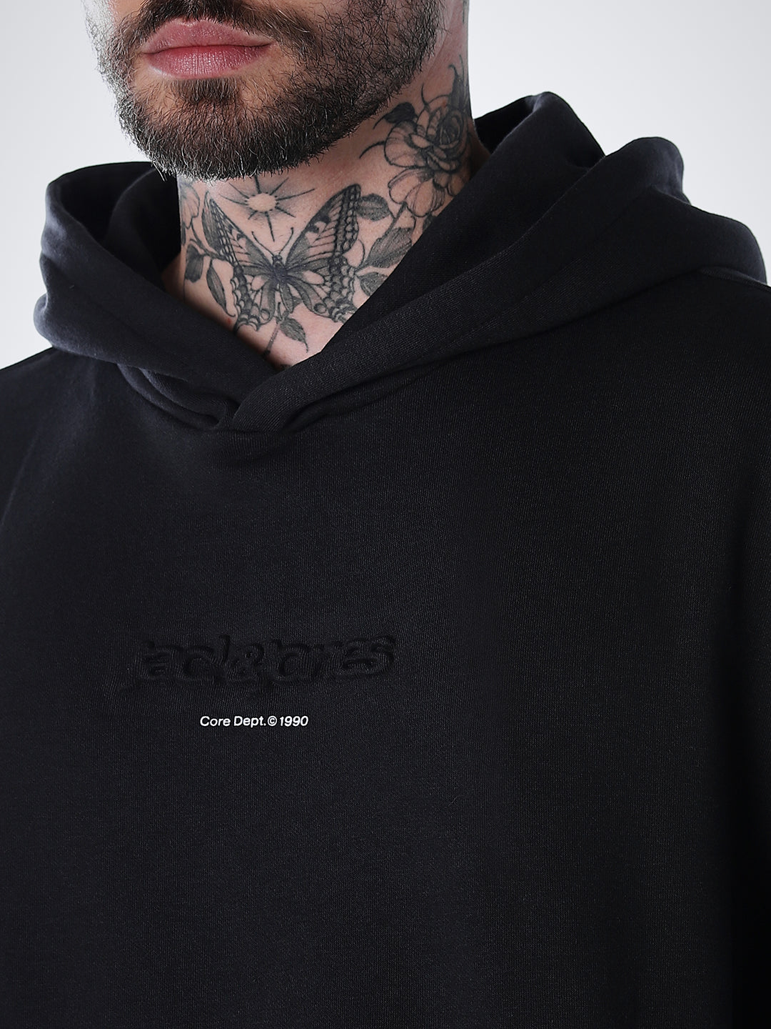 Embossed Text Hoodie - Black