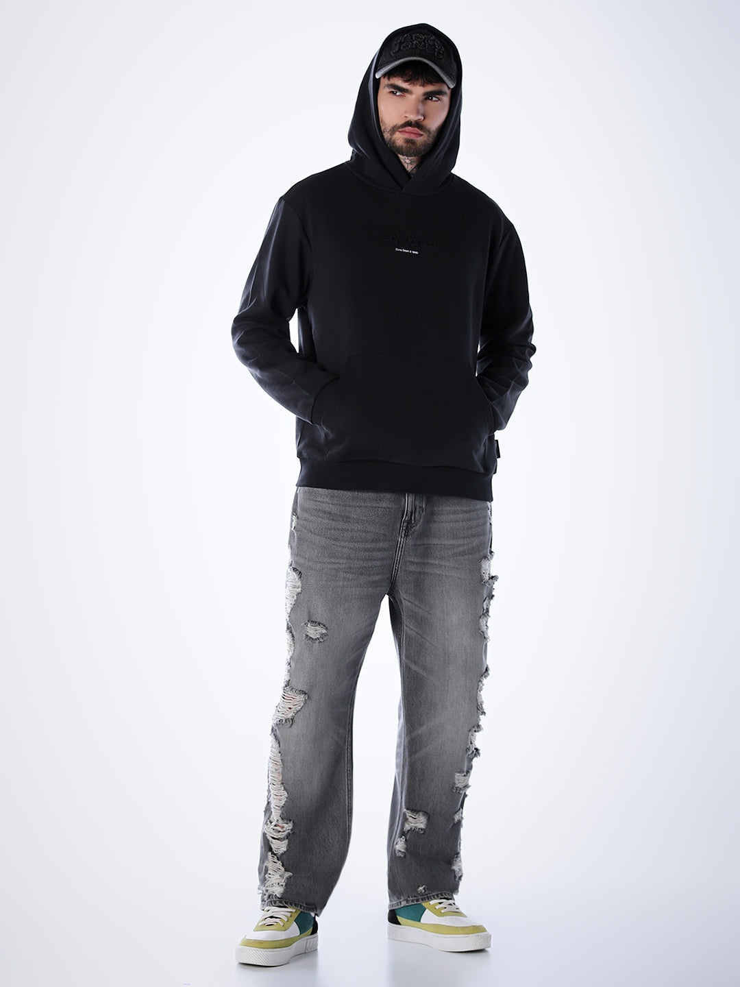 Embossed Text Hoodie - Black