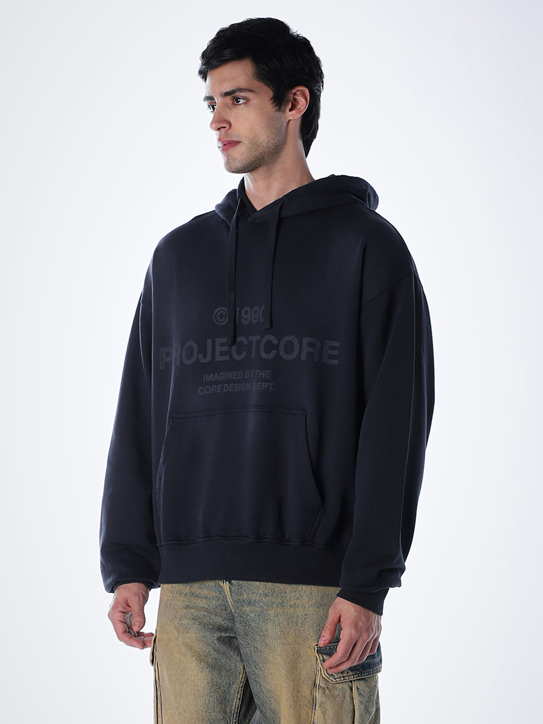 Printed Slim Fit Hoodie - Blue