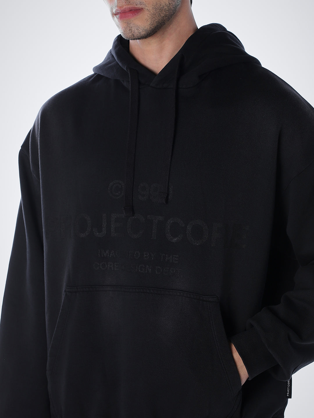 Printed Slim Fit Hoodie - Black