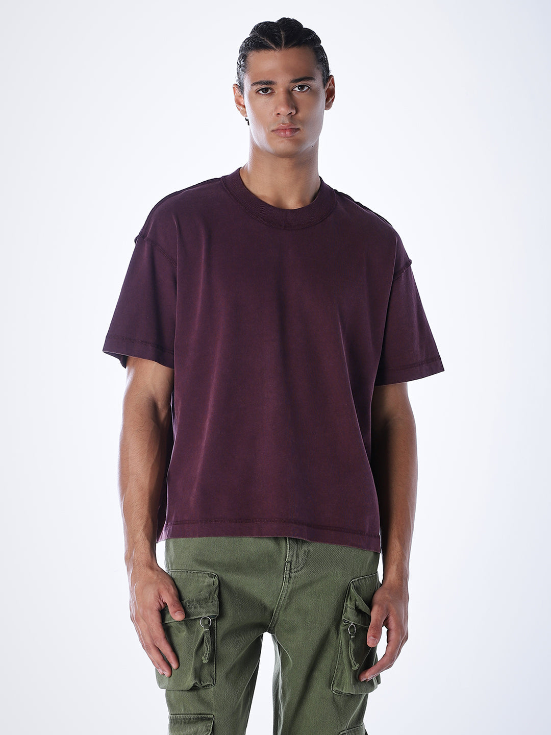 Acid Wash Cotton T-shirt - Maroon