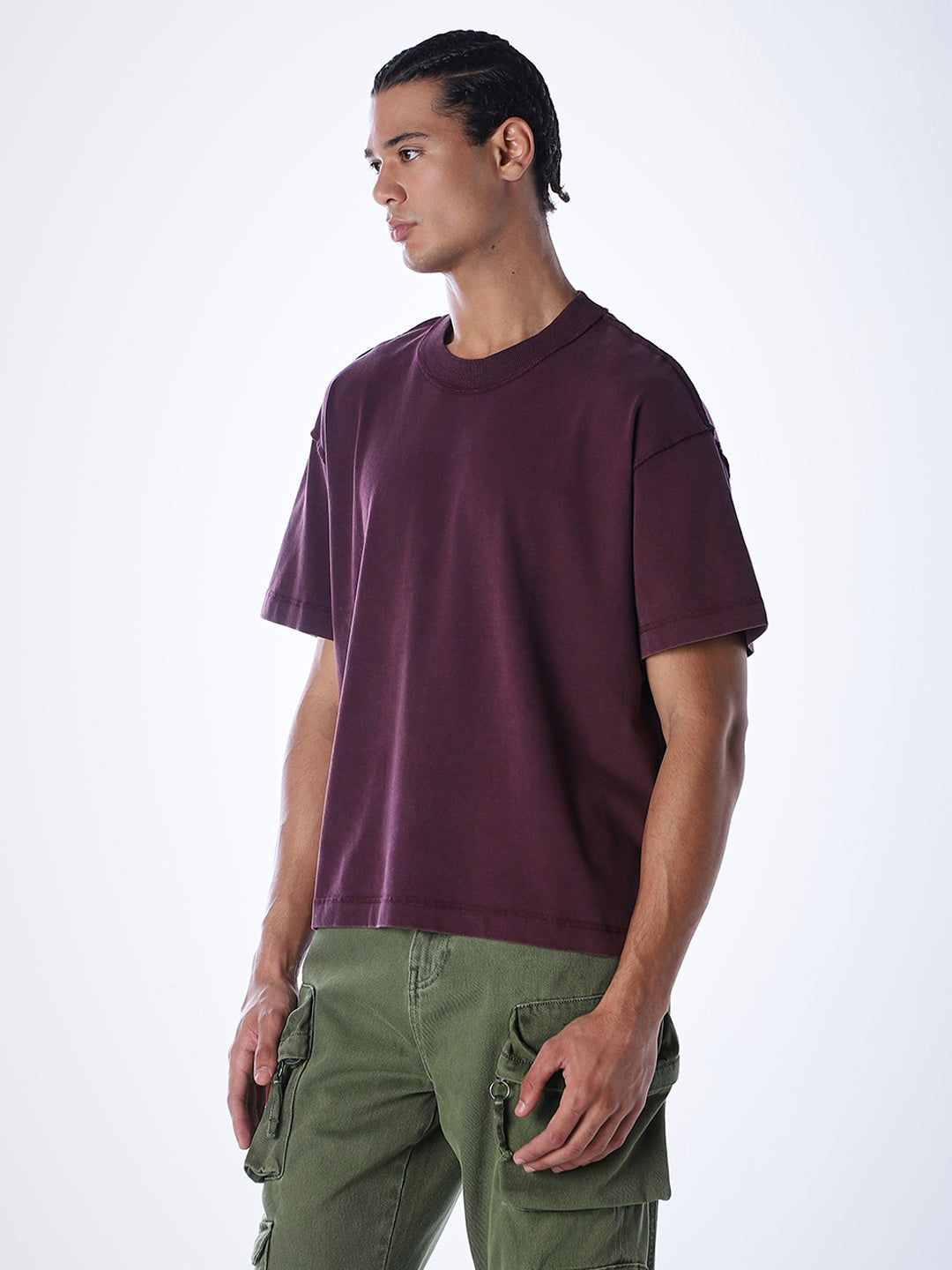 Acid Wash Cotton T-shirt - Maroon