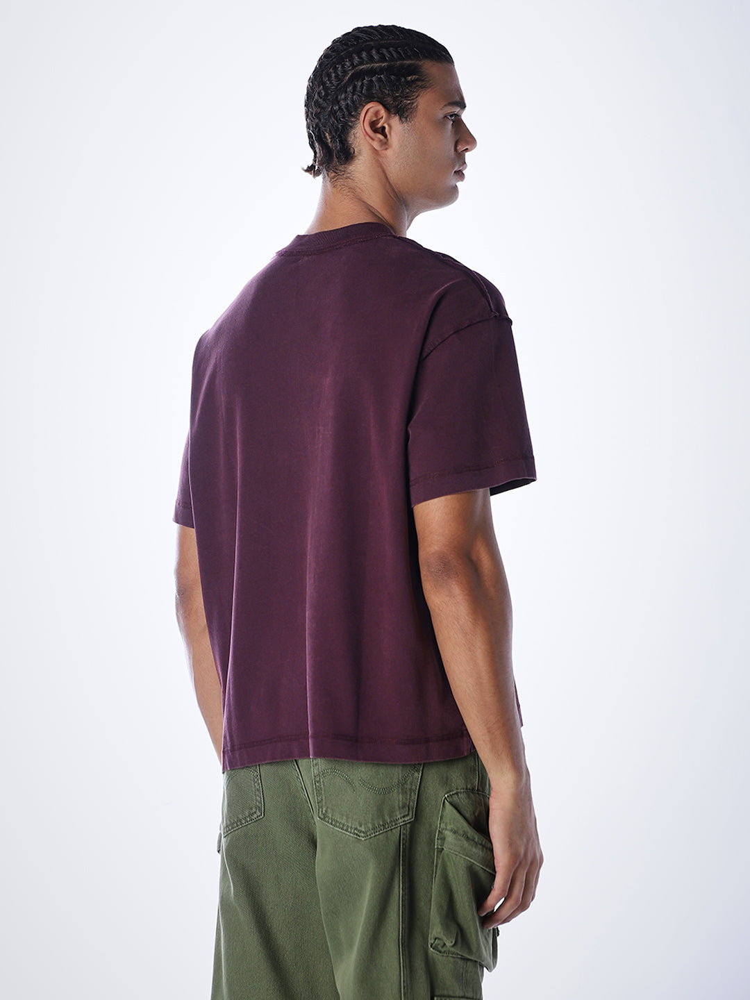 Acid Wash Cotton T-shirt - Maroon