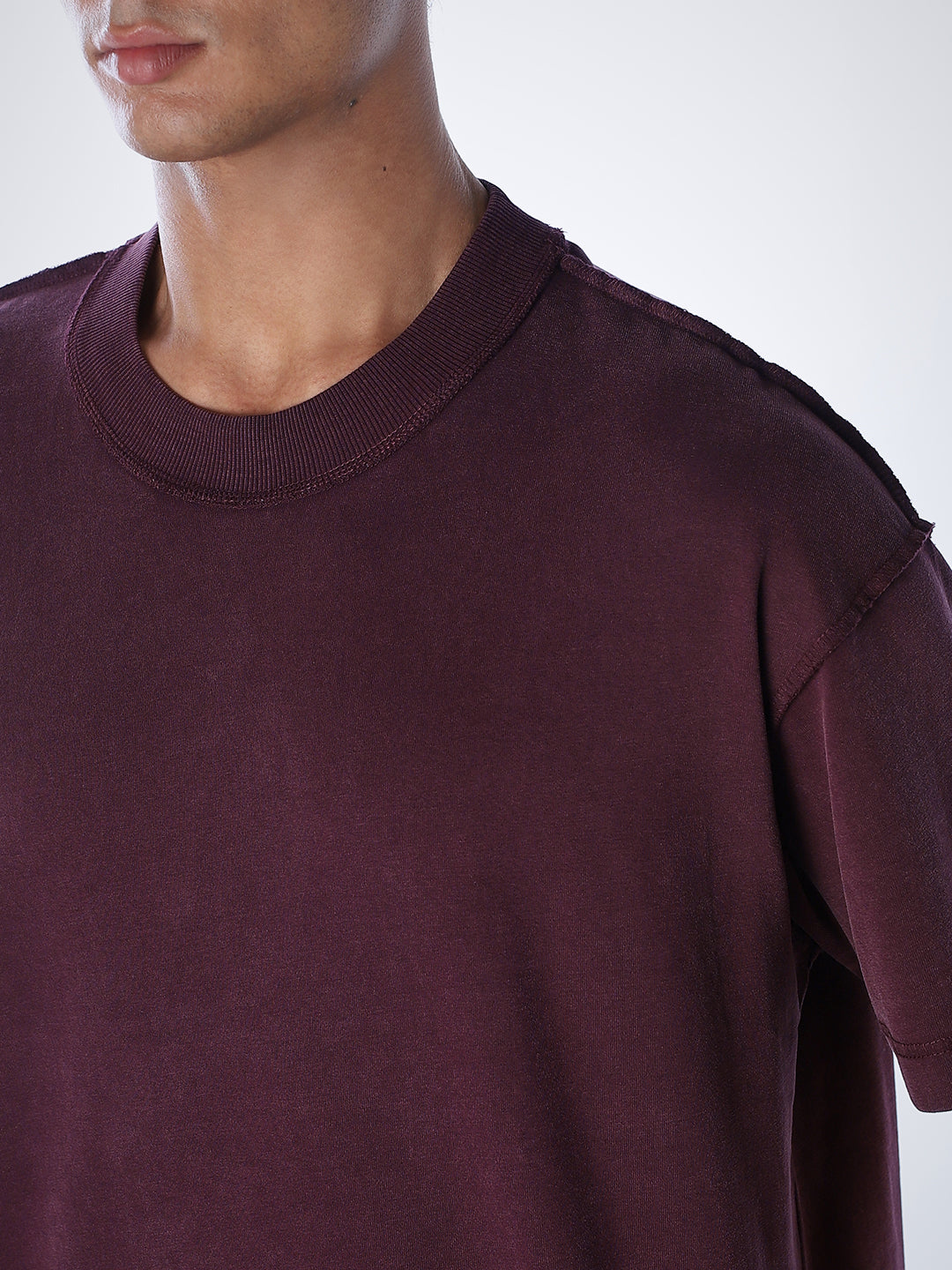 Acid Wash Cotton T-shirt - Maroon