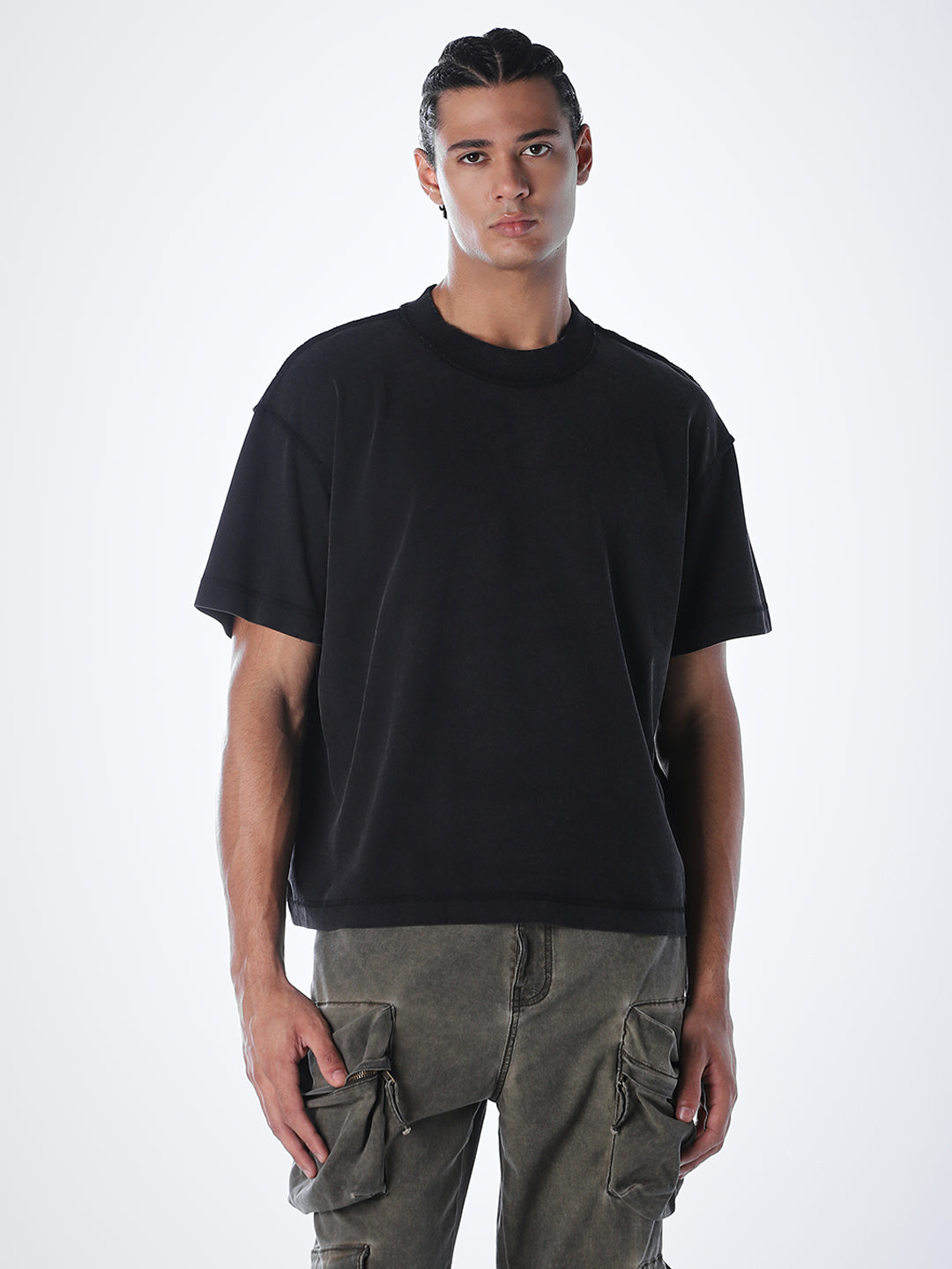 Acid Wash Cotton T-shirt - Black