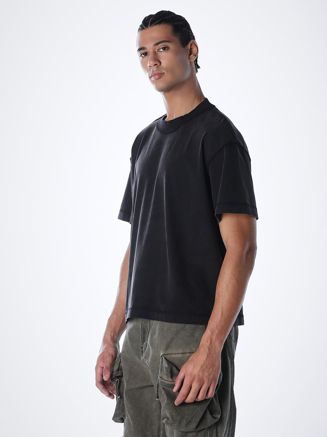 Acid Wash Cotton T-shirt - Black
