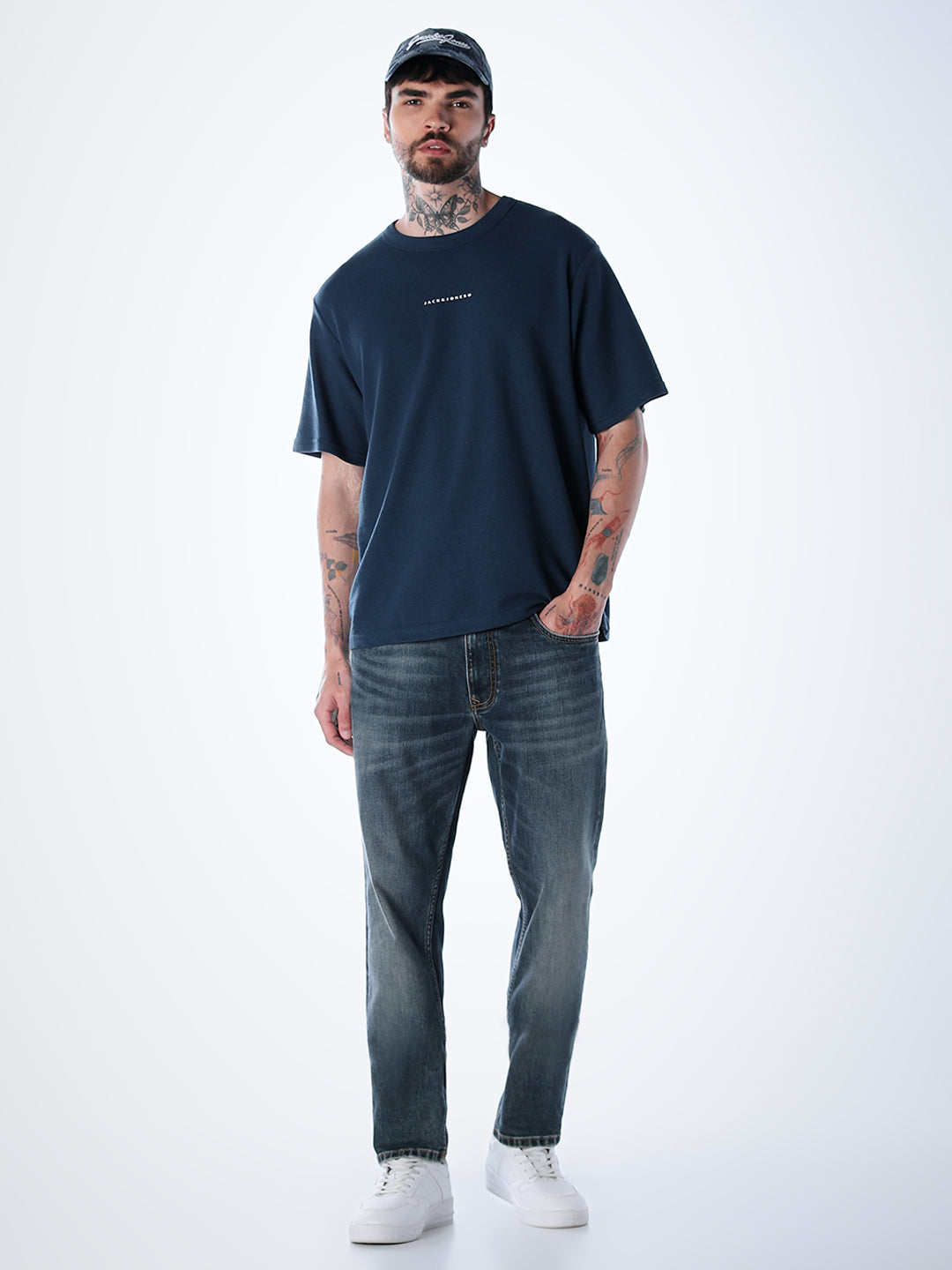 Structured Crew Neck Oversized T-shirt - Blue
