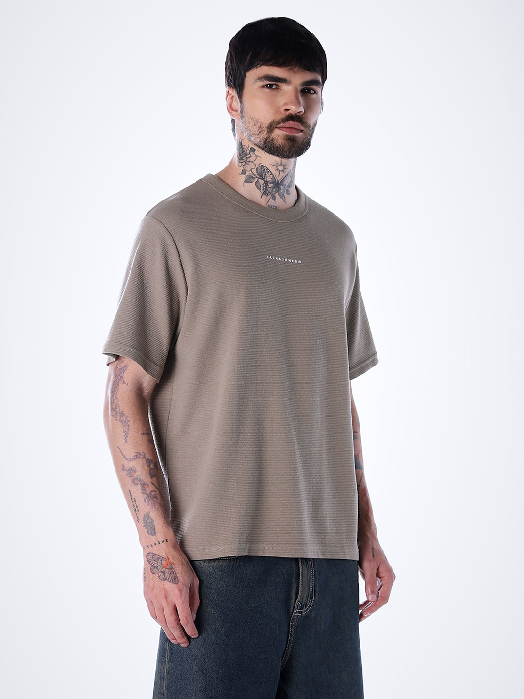 Structured Crew Neck Oversized T-shirt - Brown