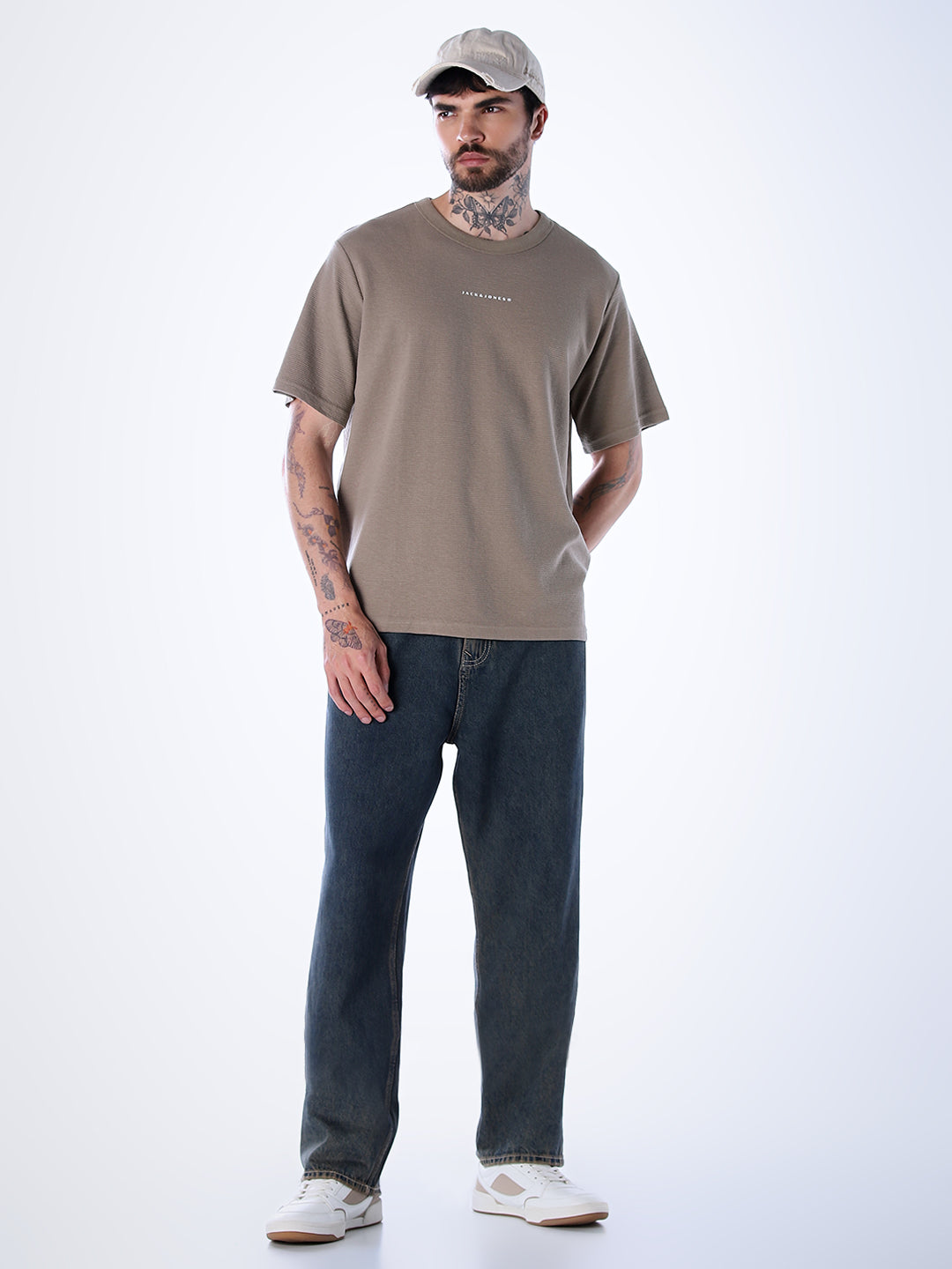 Structured Crew Neck Oversized T-shirt - Brown