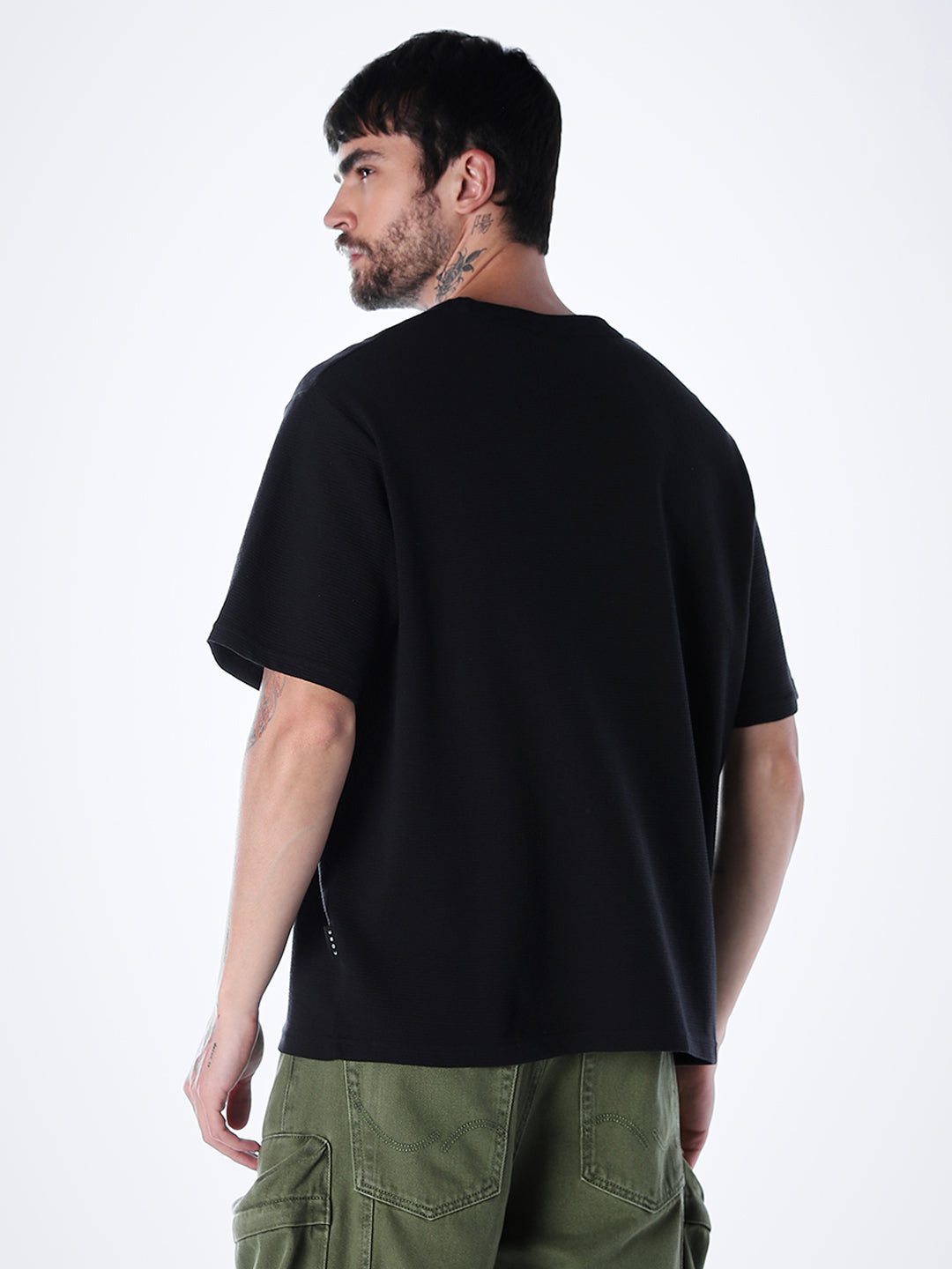 Structured Crew Neck Oversized T-shirt - Black