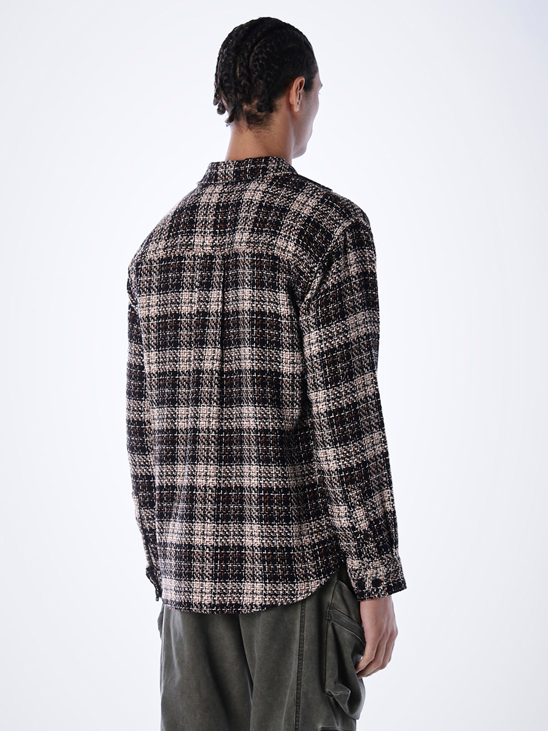 Thread Check Print Overshirt - Black