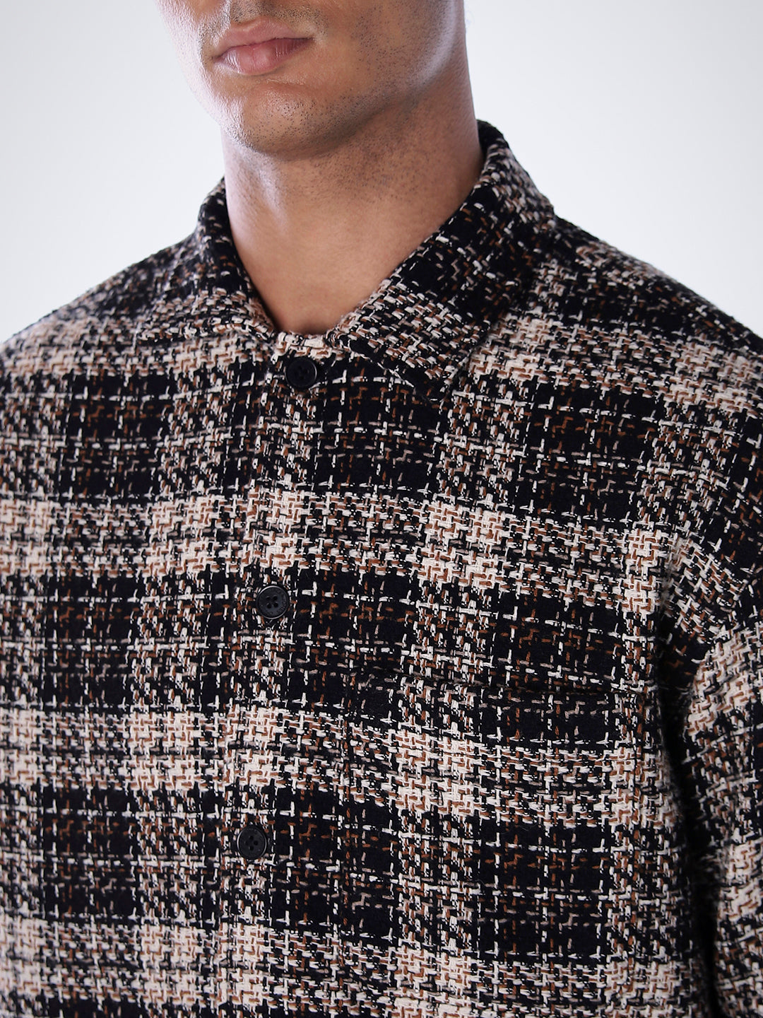 Thread Check Print Overshirt - Black