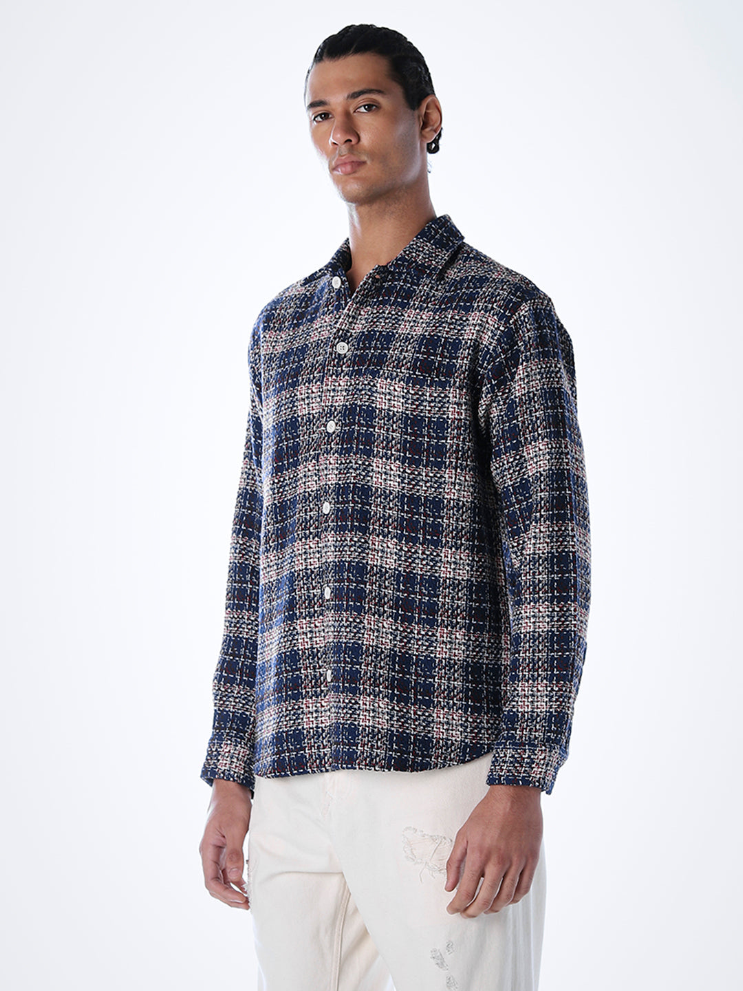 Thread Check Print Overshirt - Blue