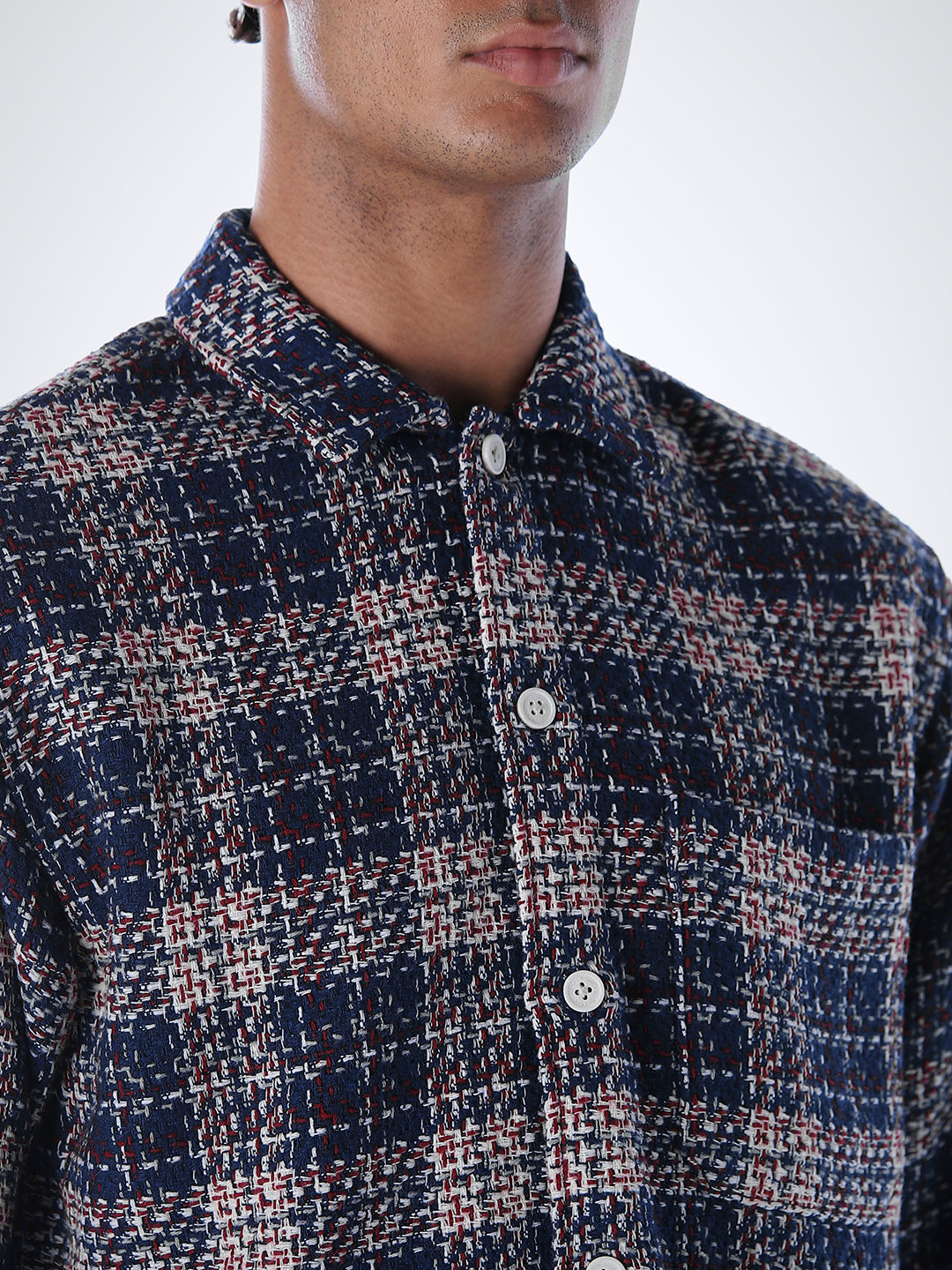 Thread Check Print Overshirt - Blue