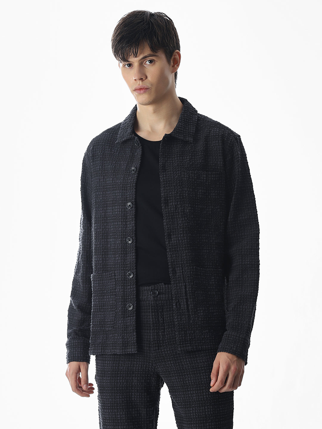 Black Front Open Overshirt