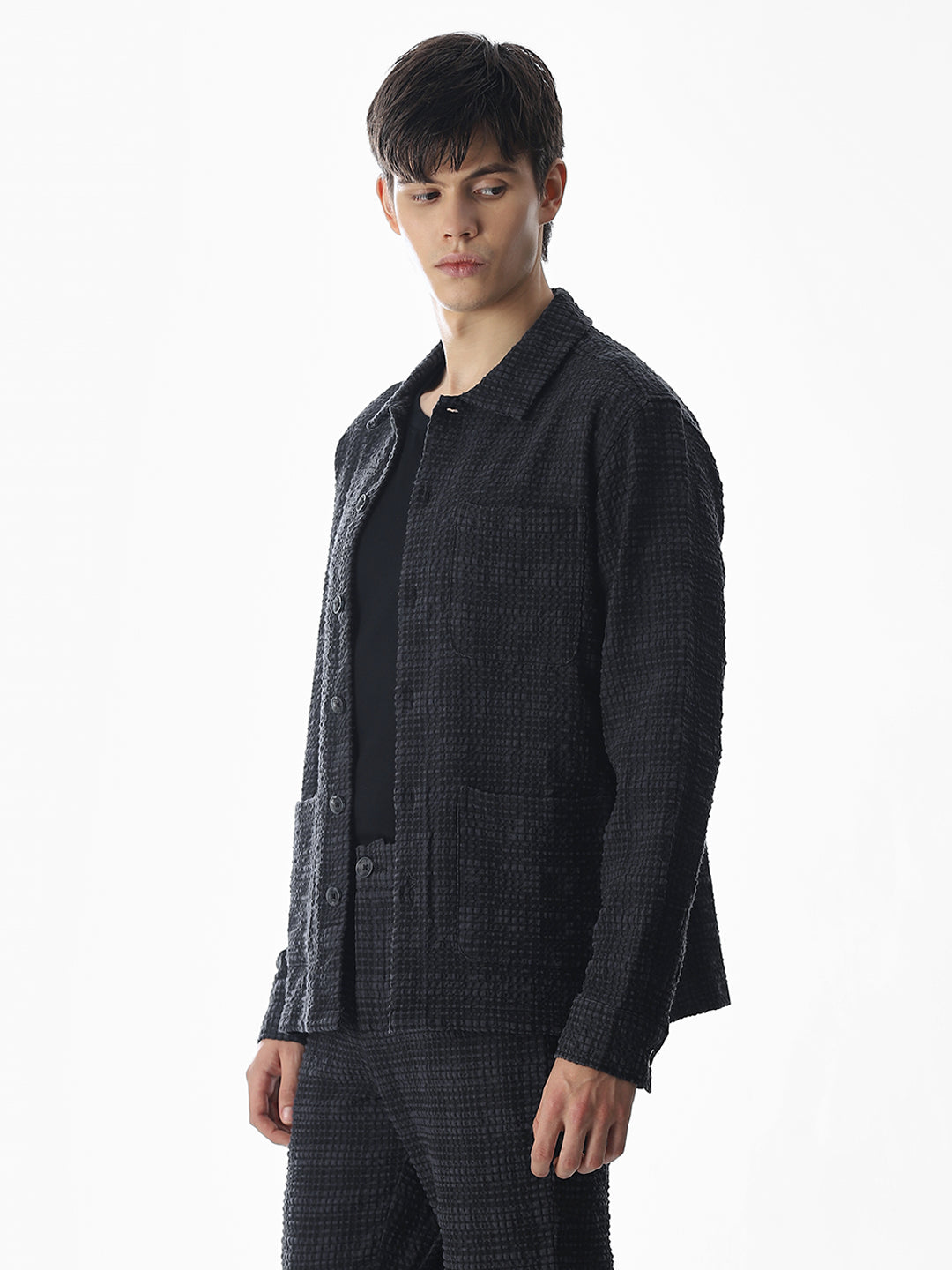 Black Front Open Overshirt