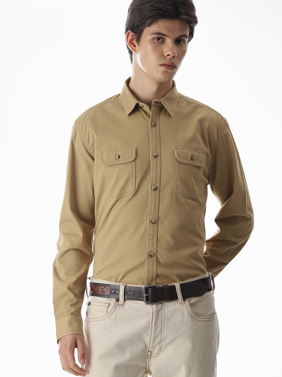 Brown Cotton Regular Fit Shirt