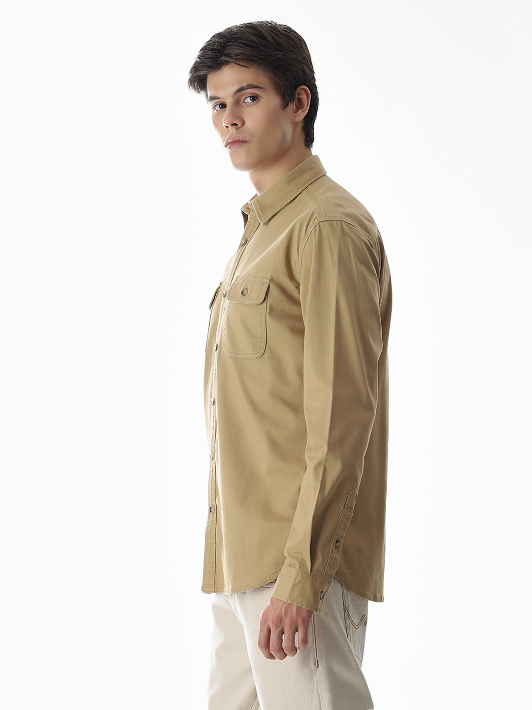 Brown Cotton Regular Fit Shirt