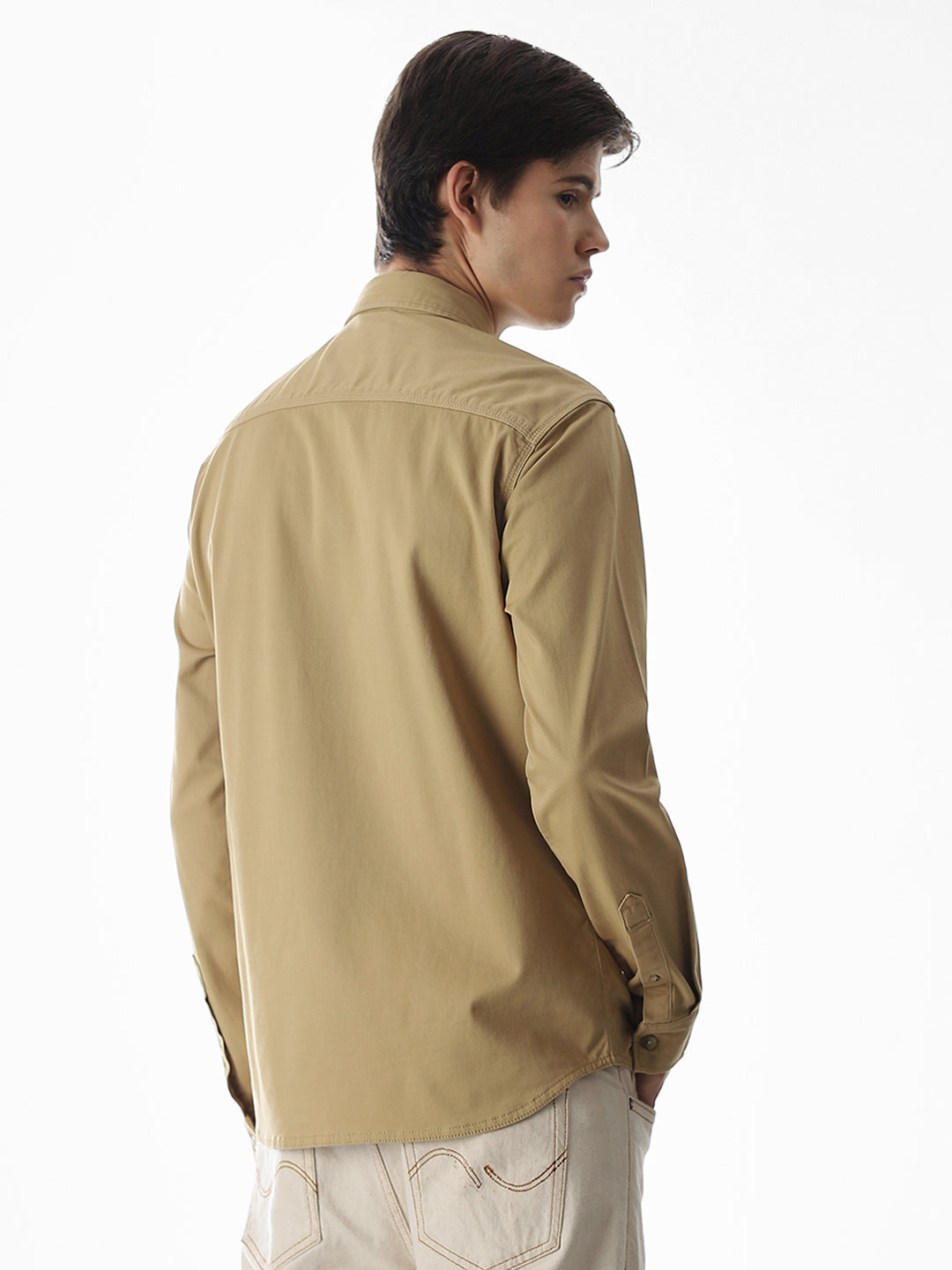 Brown Cotton Regular Fit Shirt