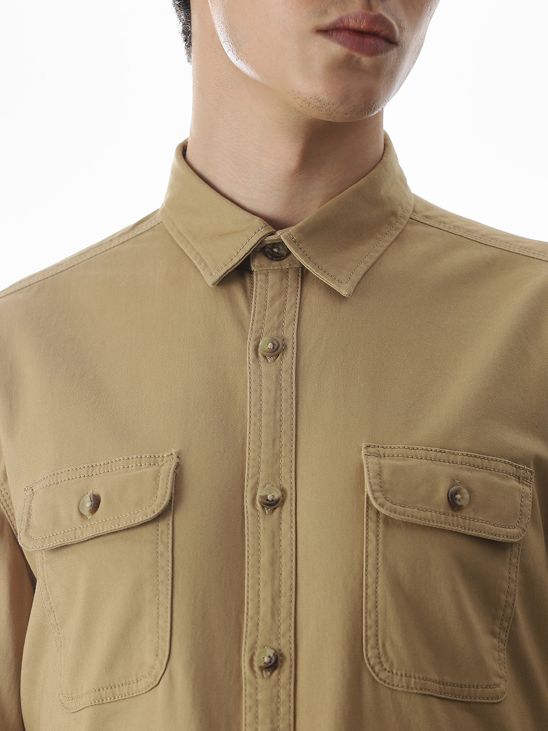 Brown Cotton Regular Fit Shirt