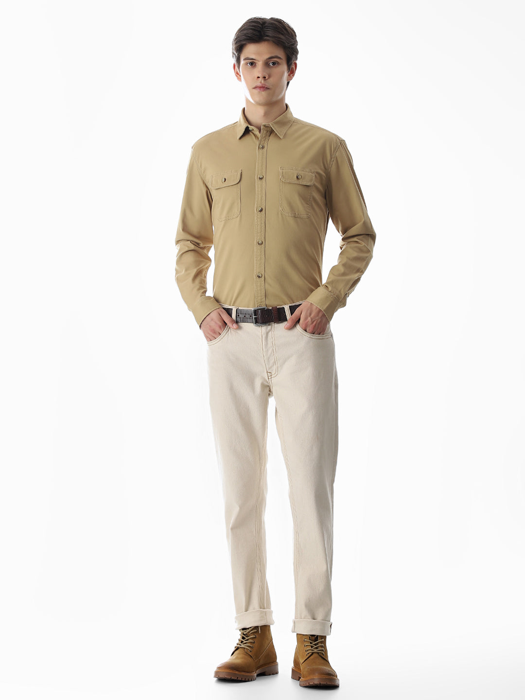 Brown Cotton Regular Fit Shirt