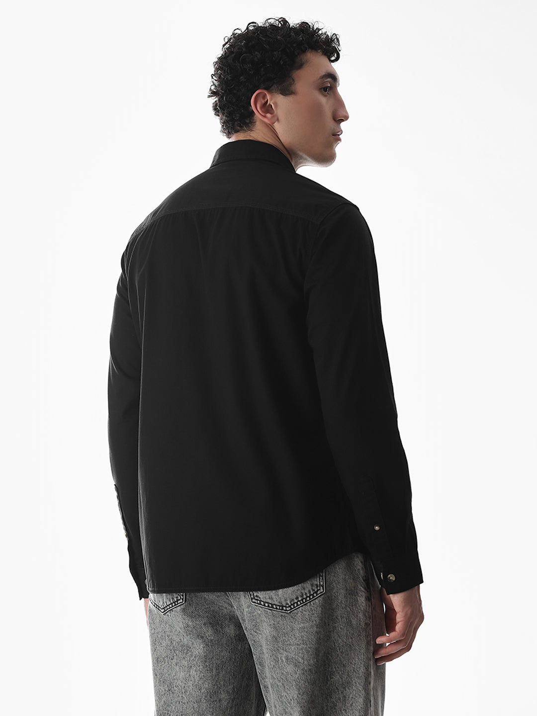 Black Cotton Regular Fit Shirt