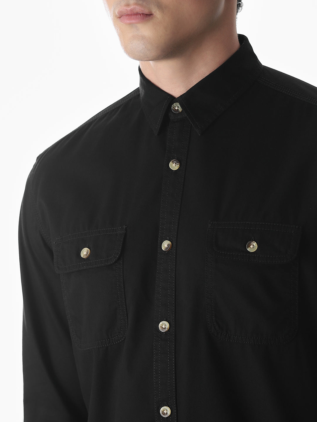 Black Cotton Regular Fit Shirt