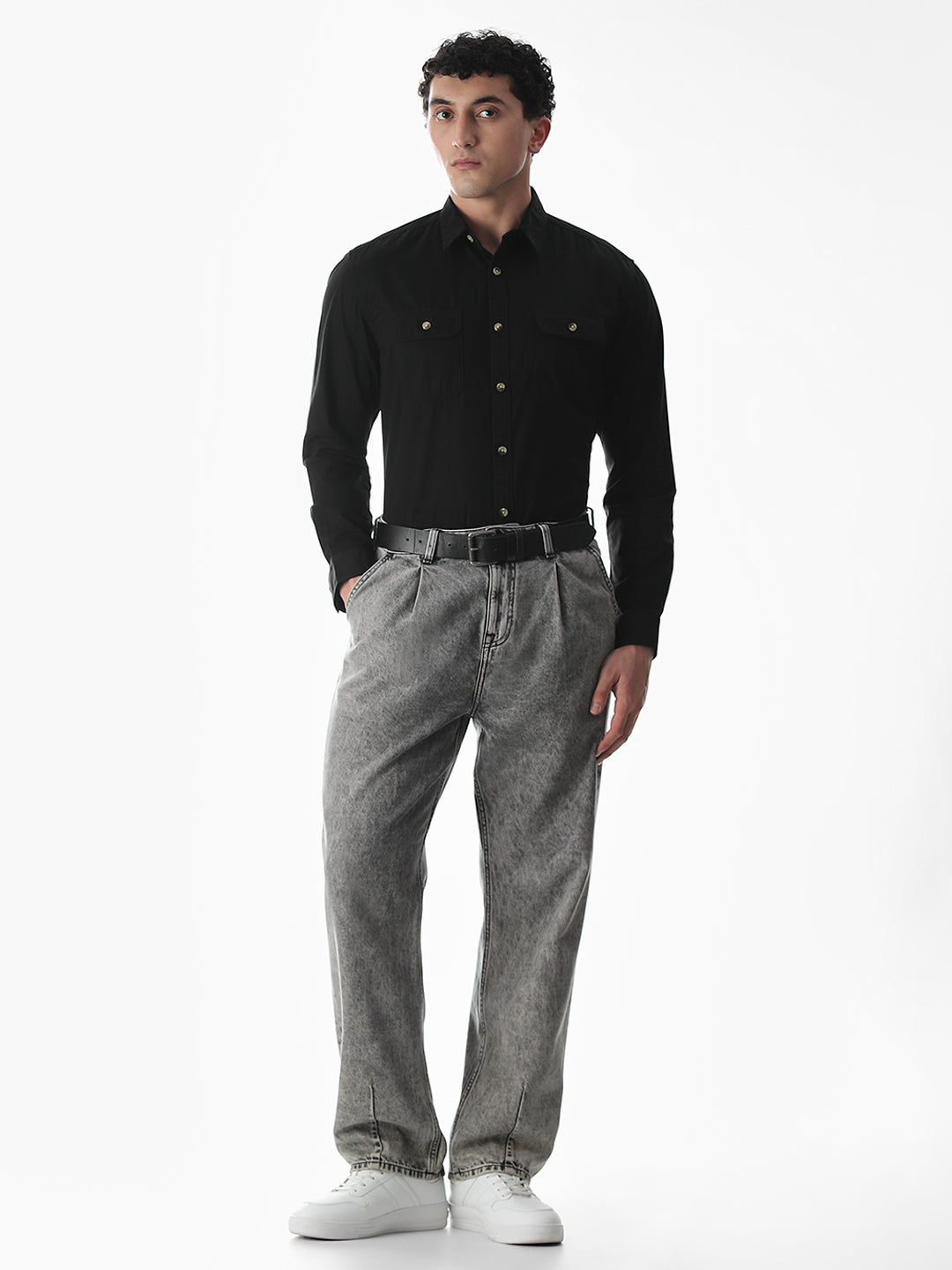 Black Cotton Regular Fit Shirt